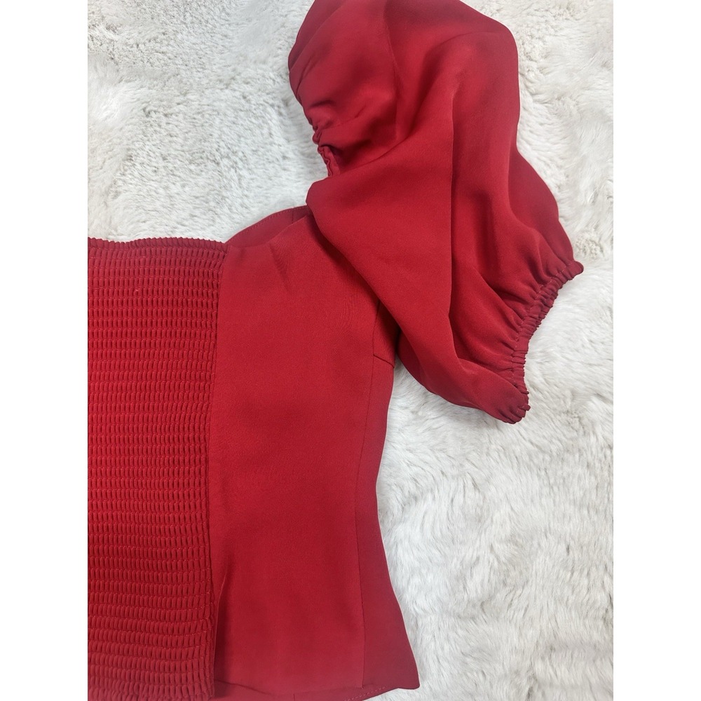 Wilfred Women's Novella Blouse Small Red Sweetheart Neck Smock Puff Sleeve - Picture 11 of 16